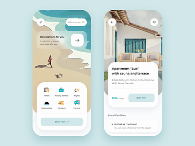 Booking Apartments by the Ocean apartments app ui best designer booking app booking ui discover explorer fantasy.co heartbeat hotel mobile design inspiration qclay real estate rent top team tourism travel trip uiux design