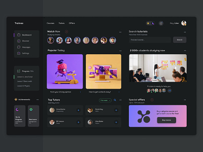 Online Course Dashboard 👩‍🏫 best dashboard design courses dark theme dark ui dashboard ui education education app graph great design heartbeat learn learning lesson online course panel skill stats training web design