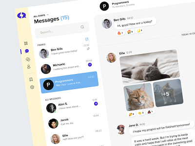 Messenger Dashboard channels chat clear community dashboard discourse forum group message messenger minimalistic platform slack talk teams telegram uiux design