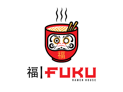 FUKU Ramen House art chopsticks daruma doll fuku graphic design illustration japan logo logo design noodles ramen vector 福
