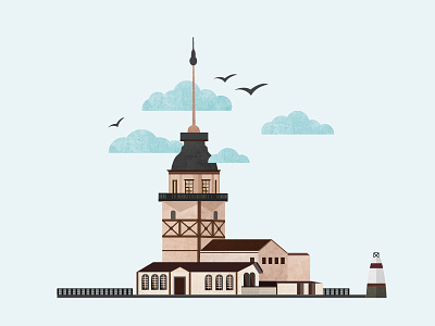 The Maiden’s Tower illustration istanbul landmark maidens tower turkey