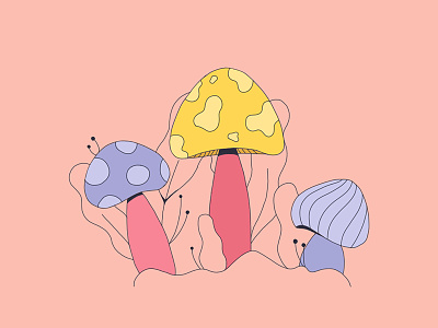 Mushrooms 2d design illustration line mushrooms pink yellow