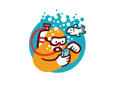 Underwater texting climate editorial future illustration magazine mobile sea technology vector weather