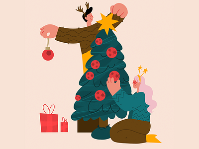 Christmas tree 🎄 2d advent calendar character christmas cards christmas preparations christmas tree cutecouple decorations design festive flat illustration
