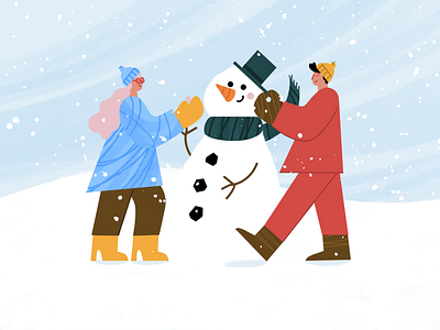 Building a Snowman ☃️ 2d advent calendar character christmas cards christmas preparations cute couple design festive flat illustration snowman winter