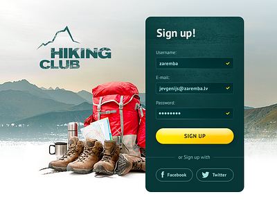 Sign up page #001 #dailyUI form hiking input signup subtle