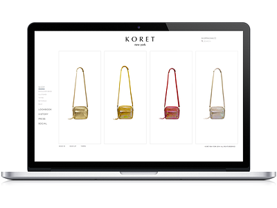 Koret Homepage Macbook clean e commerce fashion handbags koret minimal newyork responsive shopify