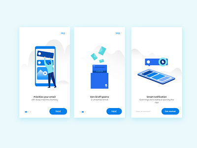Onboarding screens - Chaterr.io app branding color flat icon illustration minimal onboarding flow priority spam ui ux vector web