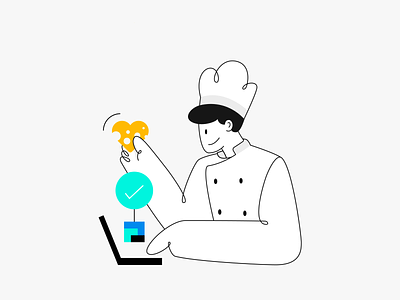 Task Completed blocks branding character design chef code congratulations cube cute flat graphics happy illustration laptop lineart love minimal minimalist review scribble vector