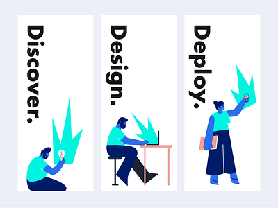 Three Dimensional process cheers color cute deploy design development discover flat icon ideation illustration laptop light storyboard technical typography ui ux vector vibrant