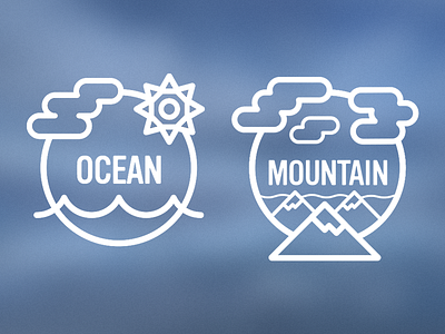 Ocean // Mountain blue clouds icon illustration mountain ocean sun vector water