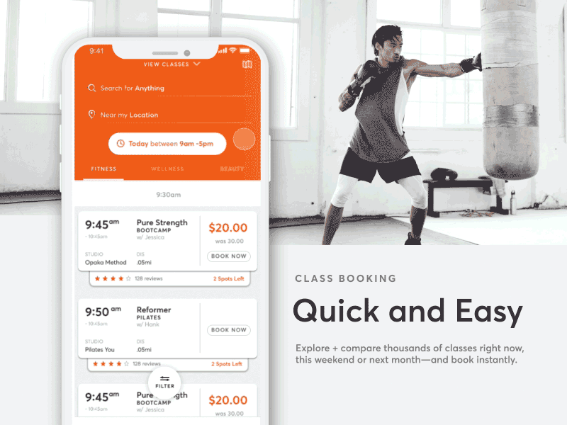 Fitness App Class Booking animation booking button fitness interface motiongraphics uxui