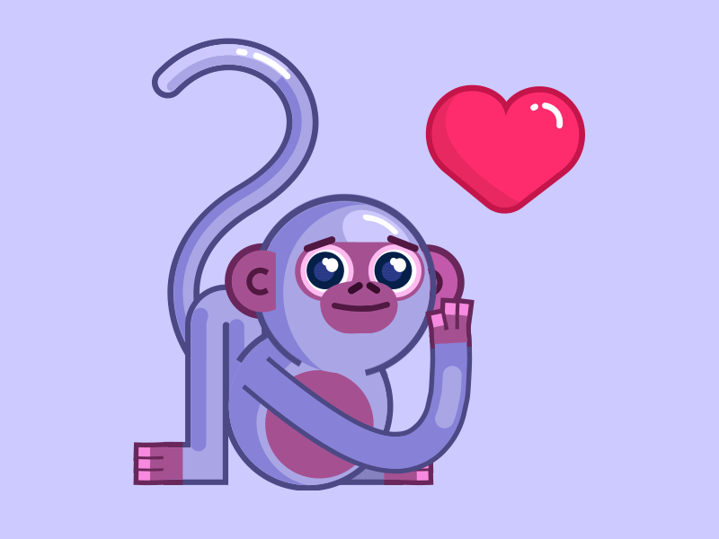 Kiss animated gif animation character character design gif heart illustration loop love monkey motion
