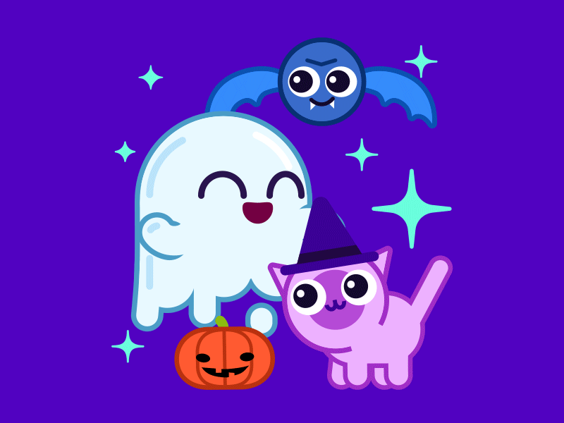 Lil' party animated gif animation bat cat character character design ghost gif halloween loop motion party pumpkin