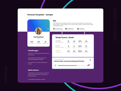 Persona Template -Sample challenges colors creative design goal layout lessons modern motivation persona profile sample score students study target template theme user ux