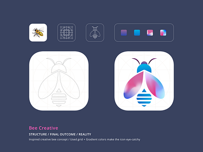 App icon - Creative Bee app appicon attraction bee branding colors concept creative futuristic ui gradient grid icon inpiration ios mesh outline shapes structure theme visual