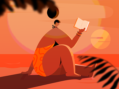 Beach beach book character illustration sea summer sun sunset vector woman