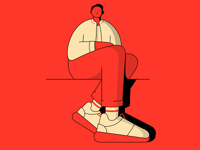 Sitting affinity character illustration light red shadow vector