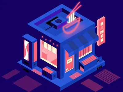 Affinity Designer affinity blue building design illustration isometric light ramen shadow shop vector