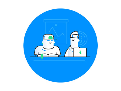 Dudes blue characters green illustration laptop school vector