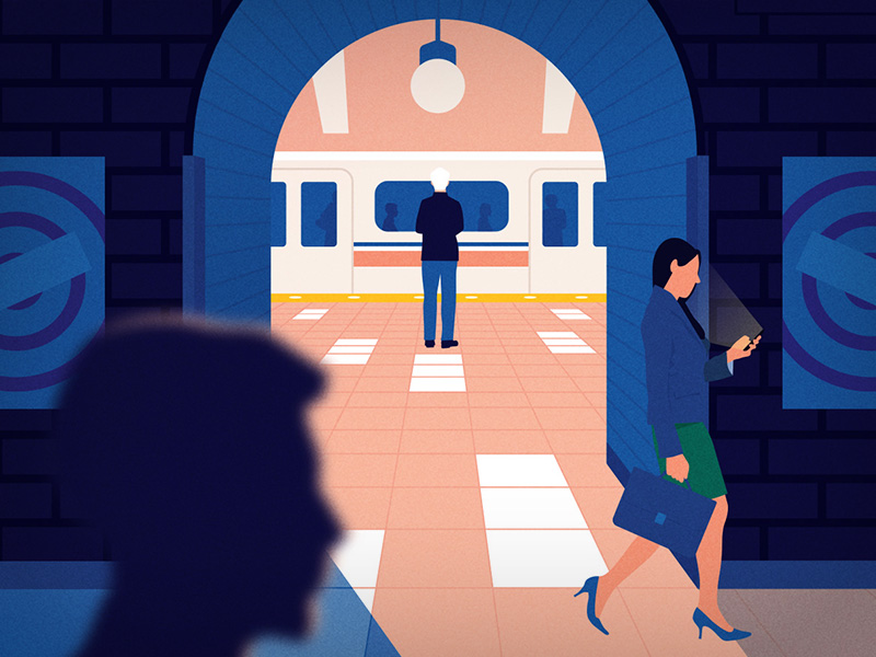 Subway blue people pink subway train tube vector walking