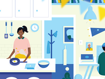 Kitchen blue character cooking illustration kitchen roommates vector