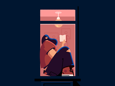 Window blue books character illustration light reading vector window