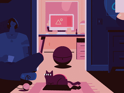 Home Office affinity affinity designer blue cat character desk home office illustration office vector