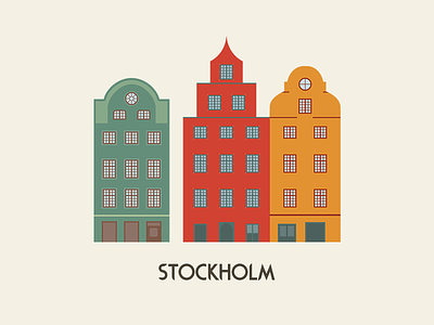 Stockholm Landmark building city color flat illustration landmark old stockholm sweden town