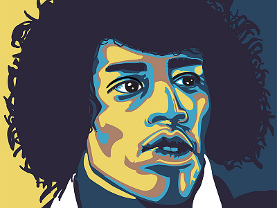 Jimi Hendrix Vector Portrait 5 color 60s art blue brown design digital art guitar illustrator jimi hendrix modern navy portrait print purple rock and roll vector yellow