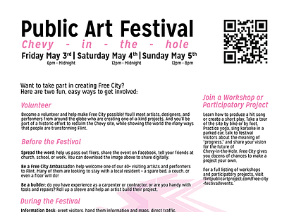 Free City Handout art art festival black design festival free city festival graphic design handout intern layout pink qr qr code
