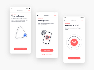 Fevero Onboarding clean illustration minimal mobile mobile app onboarding onboarding screen qr code thermometer wifi