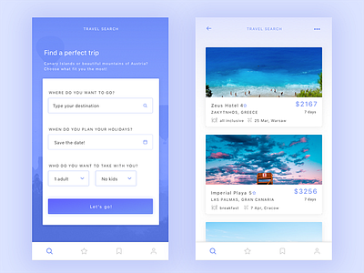 Holiday Booking blue form mobile search tabbar travel