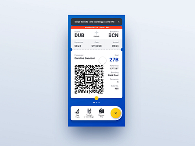 Bubble Sending Boarding Pass via NFC blue boarding pass bubble interaction mobile nfc ryanair travel ui
