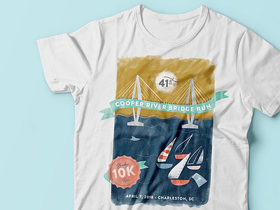 Bridge Run T-shirt Design charleston cooper river bridge run illustration race sailboat texture