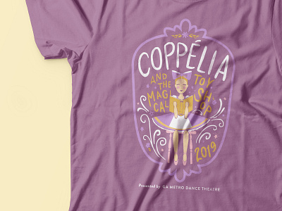 Coppelia Ballet T-shirt Design ballerina ballet coppelia hand type illustration purple shirt yellow