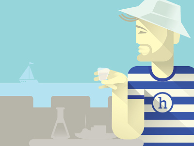 Hedonist drinking enjoying flat hat illustration sailing sea