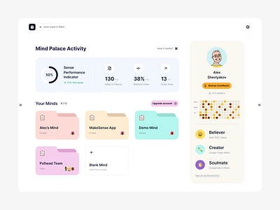 Mind Palace App / Minds dashboard design flow mind mind palace note editor profile social network statistics ui web website wiki