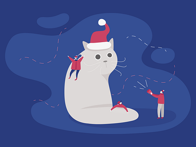 Catsmas dream 2019 animal cat christmas illustration little new year people vector winter