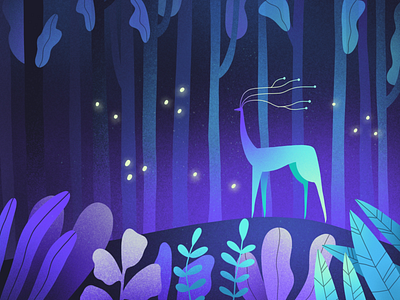 Magic forest animal art book brush character colors deer drawing fantasy forest illustration light magic night procreate story
