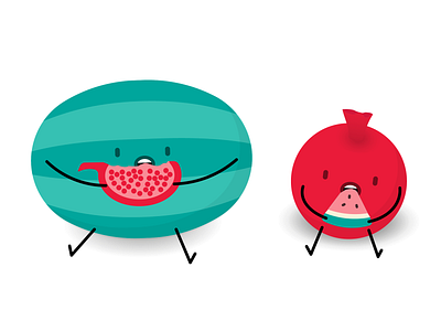 Happy Yalda cute fruit greetings illustration kawaii pomegranate postcard vector watermelon yalda