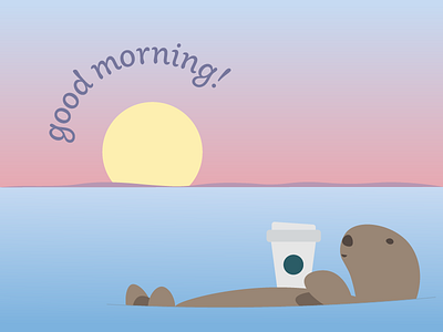 Good morning otter animal coffee illustration morning otter sea sun sunrise