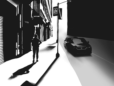 I'm walking here black and white illustration nyc procreate