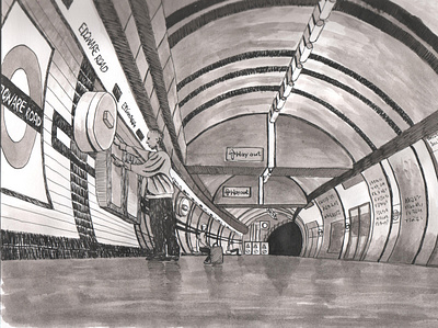 Edgware Road, London Underground, pen and ink art edgware road ink underground