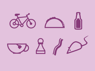 The Viget Boulder Office... in icon form. bacon beer bike board game icons rat taco tea