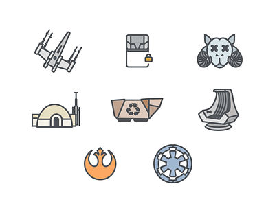 Icons for intergalactic travel icons jawas star wars starbnb tatooine tauntaun x wing