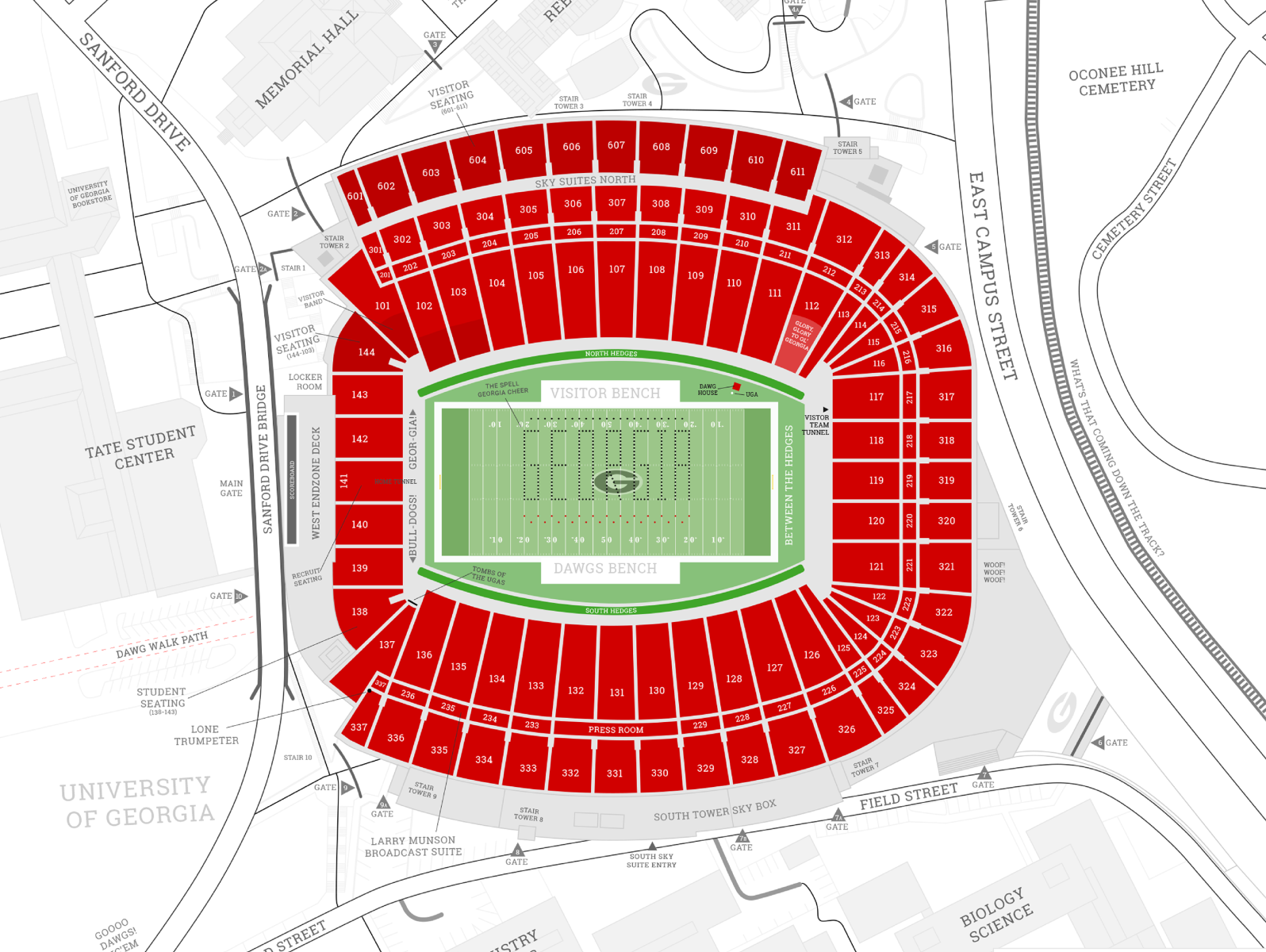 Traditions Map Of Sanford Stadium By