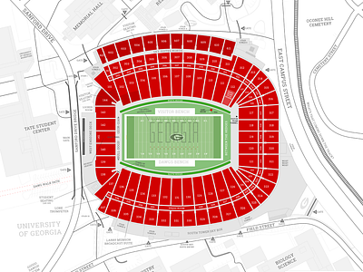 Traditions Map of Sanford Stadium blue print college football dawgs georgia illustrator map map design sanford stadium seating chart stadium tradition