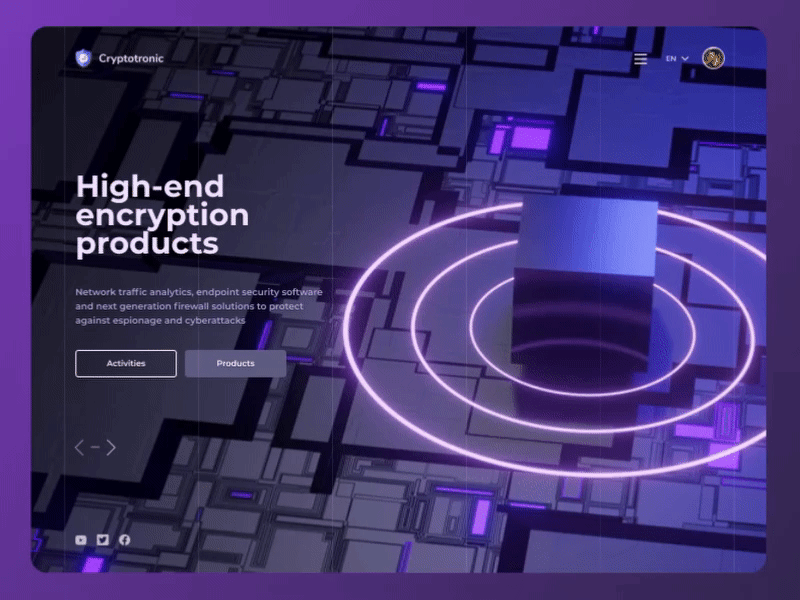 Encryption Company Landing Page 3d 3d animation animated gif animation bitcoin crypto landing page product design security ui web