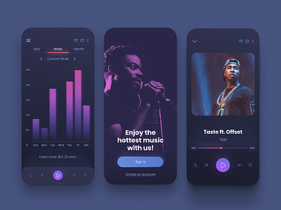 Music Player App Design app colors dark design digital gradient iphone minimal mobile music player playlist round shadow song ui ux